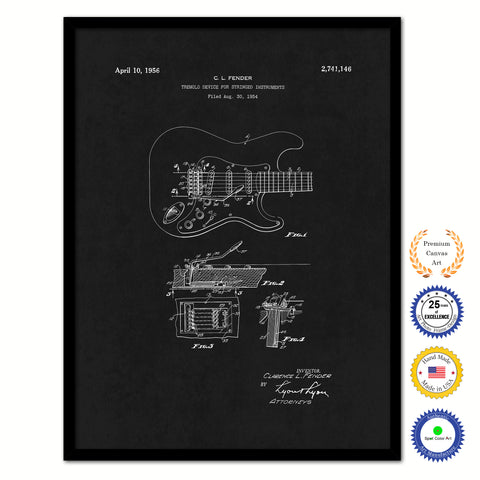 1956 Fender Guitar Tremolo Device for Stringed Instruments Old Patent Art Print on Canvas Custom Framed Vintage Home Decor Wall Decoration Great for Gifts