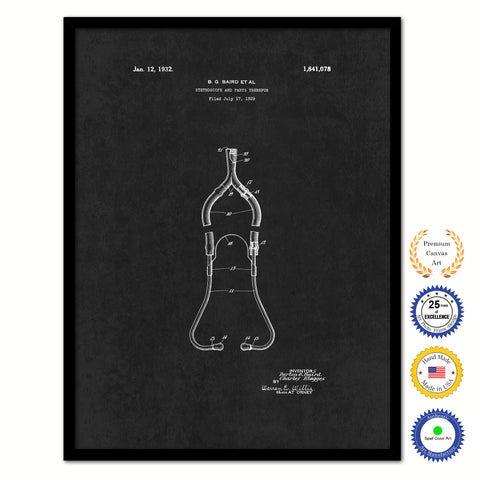 1932 Doctor Stethoscope Vintage Patent Artwork Black Framed Canvas Home Office Decor Great for Doctor Paramedic Surgeon Hospital Medical Student