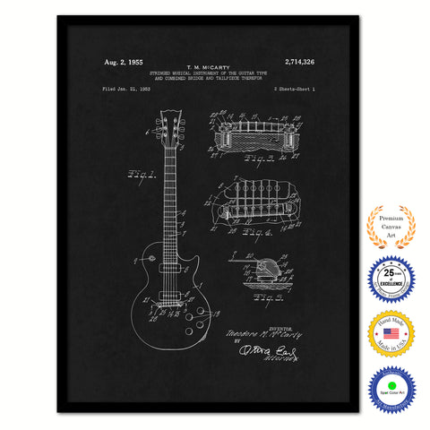 1955 Guitar Old Patent Art Print on Canvas Custom Framed Vintage Home Decor Wall Decoration Great for Gifts