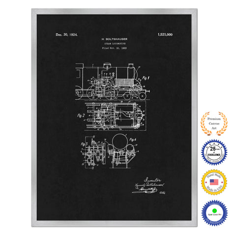 1924 Steam Locomotive Old Patent Art Print on Canvas Custom Framed Vintage Home Decor Wall Decoration Great for Gifts