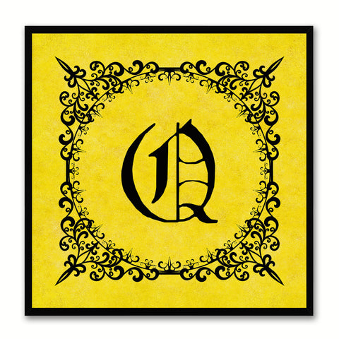 Alphabet Q Yellow Canvas Print Black Frame Kids Bedroom Wall Décor Home Art