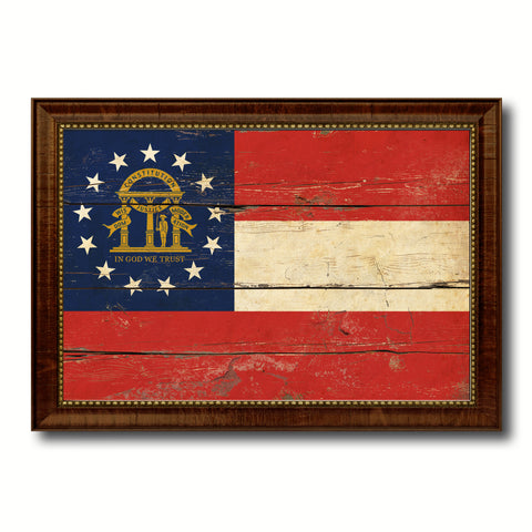 Georgia State Vintage Flag Canvas Print with Brown Picture Frame Home Decor Man Cave Wall Art Collectible Decoration Artwork Gifts