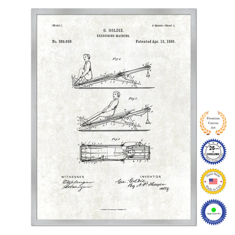 1886 Exercising Machine Old Patent Art Print on Canvas Custom Framed Vintage Home Decor Wall Decoration Great for Gifts