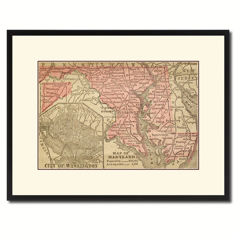 Maryland Vintage Antique Map Wall Art Home Decor Gift Ideas Canvas Print Custom Picture Frame