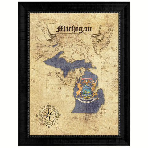 Michigan State Flag Canvas Print with Custom Black Picture Frame Home Decor Wall Art Decoration Gifts