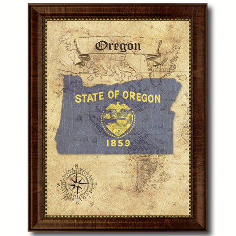 Oregon State Flag Texture Canvas Print with Brown Picture Frame Gifts Home Decor Wall Art Collectible Decoration