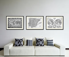 Spain Portugal Vintage B&W Map Canvas Print, Picture Frame Home Decor Wall Art Gift Ideas
