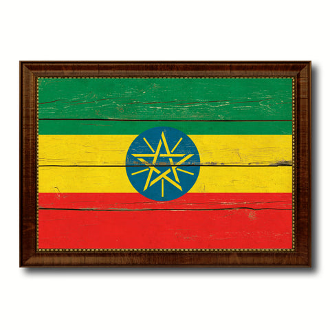 Ethiopia Country Flag Vintage Canvas Print with Brown Picture Frame Home Decor Gifts Wall Art Decoration Artwork