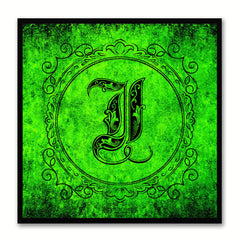 Alphabet I Green Canvas Print Black Frame Kids Bedroom Wall Décor Home Art