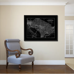Washington DC Vintage Monochrome Map Canvas Print, Gifts Picture Frames Home Decor Wall Art