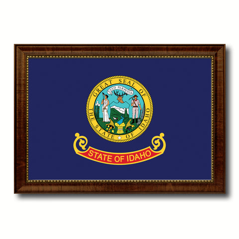 Idaho State Flag Canvas Print with Custom Brown Picture Frame Home Decor Wall Art Decoration Gifts
