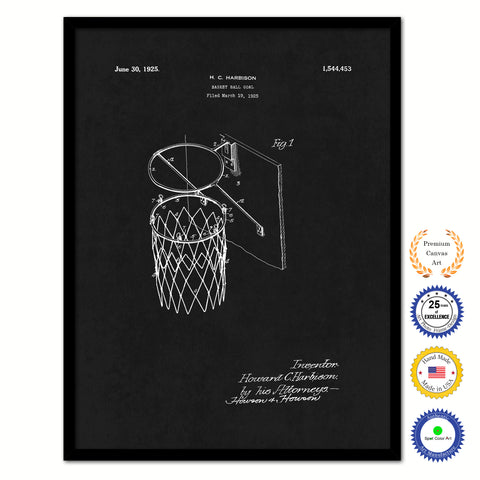 1925 Basketball Goal Old Patent Art Print on Canvas Custom Framed Vintage Home Decor Wall Decoration Great for Gifts