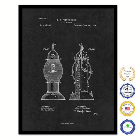 1889 Barber Hair Sanitizer Vintage Patent Artwork Black Framed Canvas Home Office Decor Great Gift for Barber Salon Hair Stylist