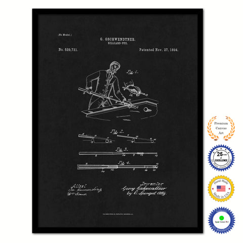1894 Billiard Cue Stick Old Patent Art Print on Canvas Custom Framed Vintage Home Decor Wall Decoration Great for Gifts