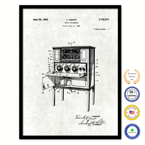 1929 Radio Apparatus Old Patent Art Print on Canvas Custom Framed Vintage Home Decor Wall Decoration Great for Gifts