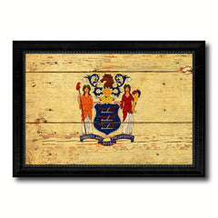 New Jersey State Vintage Flag Canvas Print with Black Picture Frame Home Decor Man Cave Wall Art Collectible Decoration Artwork Gifts