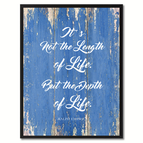 It's not the length of life but the depth of life - Ralph Waldo Emerson Saying Gifts Home Decor Wall Art Canvas Print with Custom Picture Frame, Blue