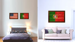 Portugal Country Flag Texture Canvas Print with Brown Custom Picture Frame Home Decor Gift Ideas Wall Art Decoration