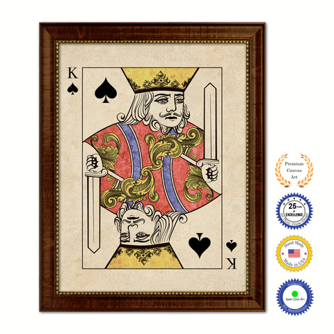 King Spades Poker Decks of Vintage Cards Print on Canvas Brown Custom Framed