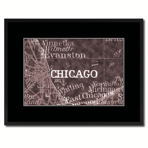 Chicago Illinois Vintage Vivid Sepia Map Canvas Print, Picture Frames Home Decor Wall Art Decoration Gifts