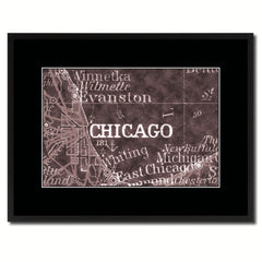 Chicago Illinois Vintage Vivid Sepia Map Canvas Print, Picture Frames Home Decor Wall Art Decoration Gifts