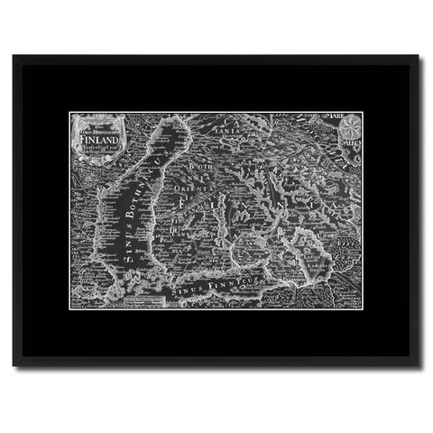 Finland Centuries Vintage Monochrome Map Canvas Print, Gifts Picture Frames Home Decor Wall Art