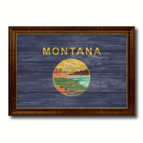 Montana State Flag Texture Canvas Print with Brown Picture Frame Gifts Home Decor Wall Art Collectible Decoration