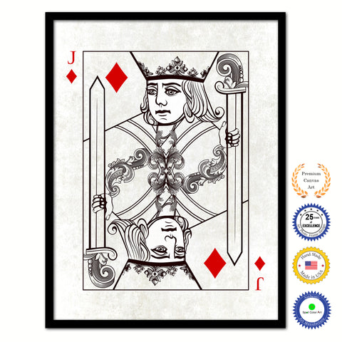Jack Diamond Poker Decks of Vintage Cards Print on Canvas Black Custom Framed