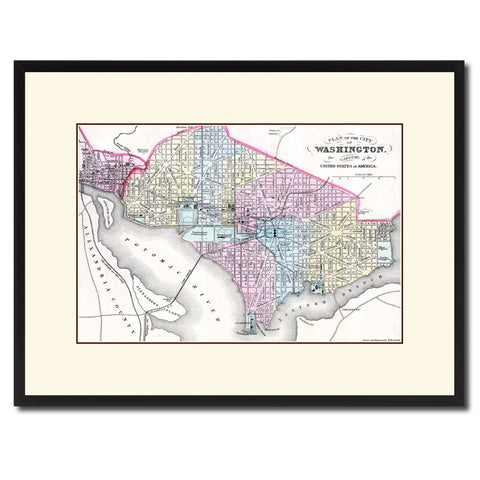 Washington DC Vintage Antique Map Wall Art Home Decor Gift Ideas Canvas Print Custom Picture Frame