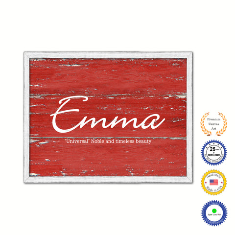 Emma Name Plate White Wash Wood Frame Canvas Print Boutique Cottage Decor Shabby Chic