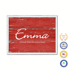 Emma Name Plate White Wash Wood Frame Canvas Print Boutique Cottage Decor Shabby Chic