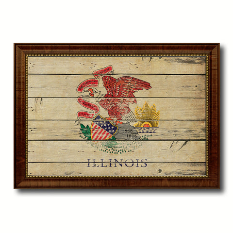 Illinois State Flag Shabby Chic Gifts Home Decor Wall Art Canvas Print, White Wash Wood Frame