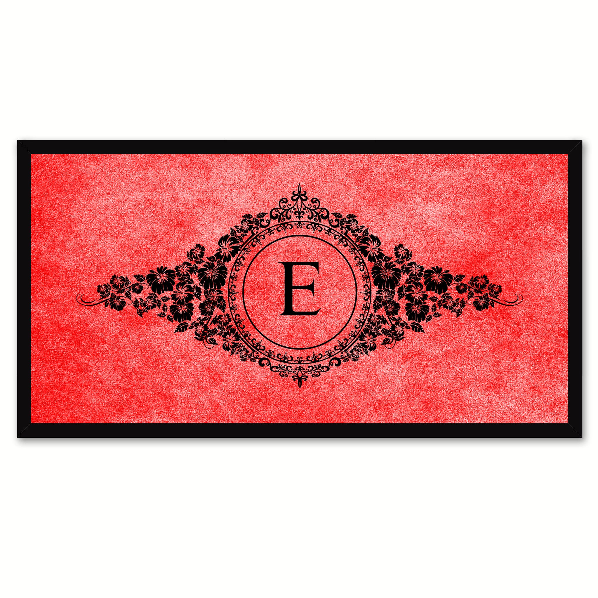 Alphabet Letter E Red Canvas Print, Black Custom Frame