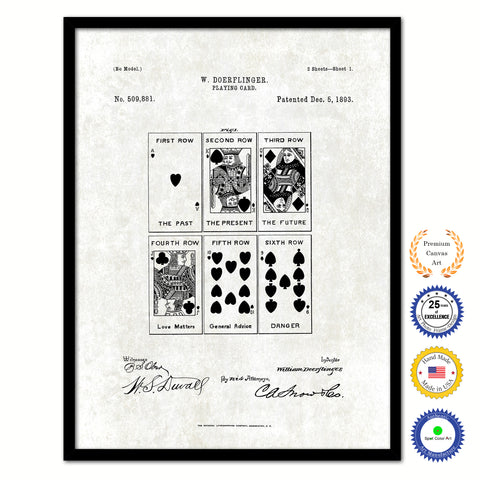 1893 Face Poker Game Old Patent Art Print on Canvas Custom Framed Vintage Home Decor Wall Decoration Great for Gifts