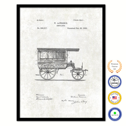 1889 Doctor Ambulance Vintage Patent Artwork Black Framed Canvas Print Home Office Decor Great for Doctor Paramedic Surgeon Hospital Medical Student