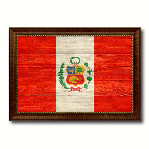 Peru Country Flag Texture Canvas Print with Brown Custom Picture Frame Home Decor Gift Ideas Wall Art Decoration
