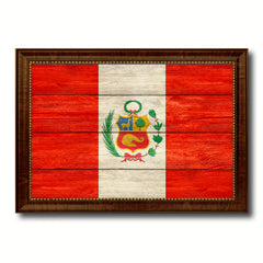 Peru Country Flag Texture Canvas Print with Brown Custom Picture Frame Home Decor Gift Ideas Wall Art Decoration