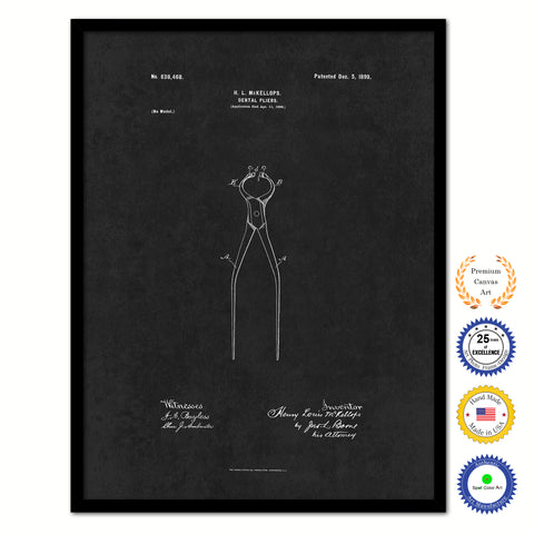 1899 Dentist Dental Pliers Vintage Patent Artwork Black Framed Canvas Home Office Decor Great for Dentist Orthodontist