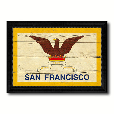 San Francisco City San Francisco State Vintage Flag Canvas Print Black Picture Frame