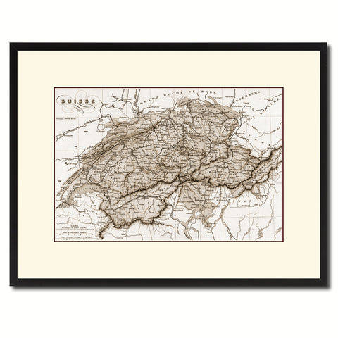 Switzerland Vintage Sepia Map Canvas Print, Picture Frame Gifts Home Decor Wall Art Decoration