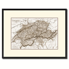 Switzerland Vintage Sepia Map Canvas Print, Picture Frame Gifts Home Decor Wall Art Decoration