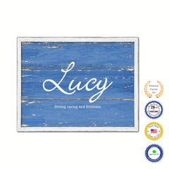 Lucy Name Plate White Wash Wood Frame Canvas Print Boutique Cottage Decor Shabby Chic
