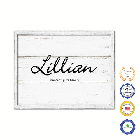 Lillian Name Plate White Wash Wood Frame Canvas Print Boutique Cottage Decor Shabby Chic