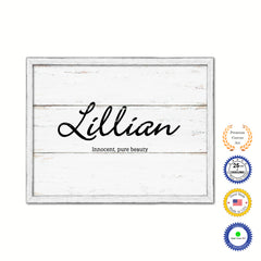 Lillian Name Plate White Wash Wood Frame Canvas Print Boutique Cottage Decor Shabby Chic