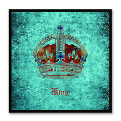 King Aqua Canvas Print Black Frame Kids Bedroom Wall Home Décor