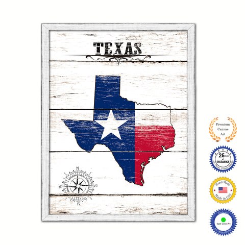 Texas State Flag Texture Canvas Print with Brown Picture Frame Gifts Home Decor Wall Art Collectible Decoration
