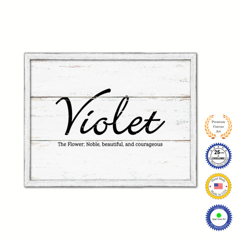 Violet Name Plate White Wash Wood Frame Canvas Print Boutique Cottage Decor Shabby Chic