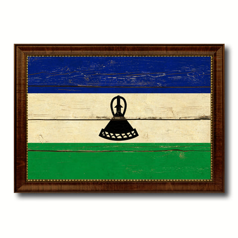 Lesotho Country Flag Vintage Canvas Print with Brown Picture Frame Home Decor Gifts Wall Art Decoration Artwork