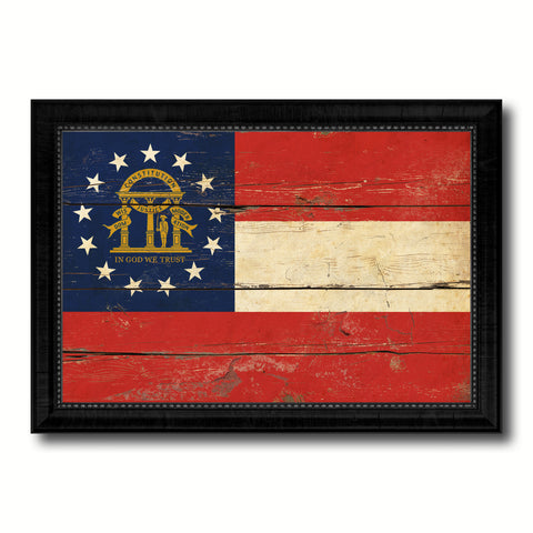 Georgia State Vintage Flag Canvas Print with Black Picture Frame Home Decor Man Cave Wall Art Collectible Decoration Artwork Gifts