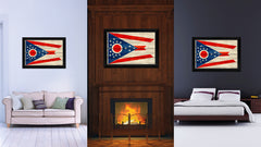 Ohio State Flag Texture Canvas Print with Black Picture Frame Home Decor Man Cave Wall Art Collectible Decoration Artwork Gifts